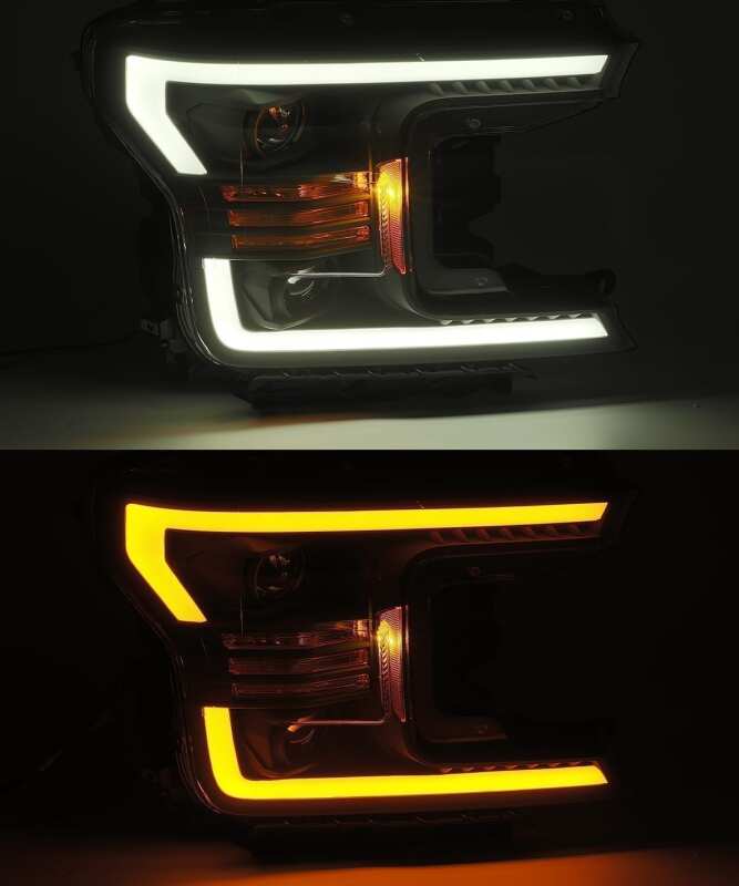 AlphaRex 880176 18-20 Ford F-150 LUXX Style Projector Headlights Alpha Black w/Activation Light/DRL