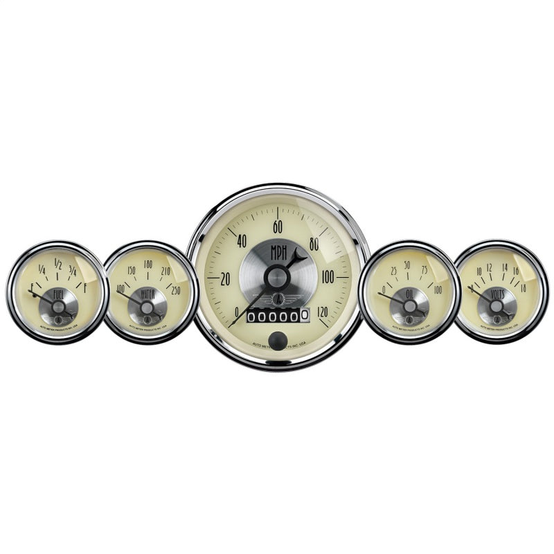 AutoMeter 2002 Prestige Antique Ivory 5-Piece Gauge Kit Electric Speedometer with Wheel Odometer