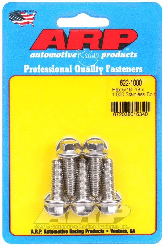 ARP 622-1000 5/16in-18 x 1.000in Hex SS Bolts (5/pkg)