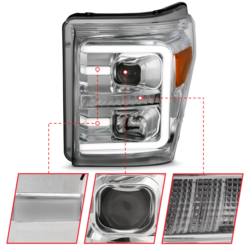 ANZO 2011-2016 Ford F-250 Super Duty LED Projector Headlights - Chrome