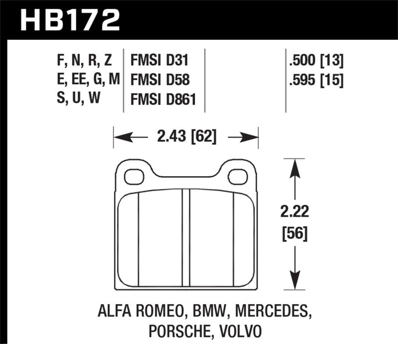 Hawk Performance HB172E.595 Blue 9012 Motorsport Brake Pads
