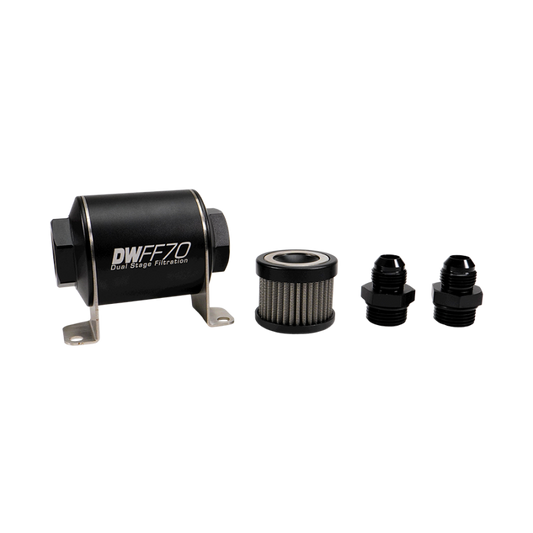 DeatschWerks Stainless Steel 8AN 5 Micron Universal Inline Fuel Filter Housing Kit (70mm)