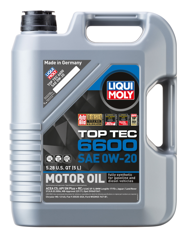 LIQUI MOLY 5L Top Tec 6600 Motor Oil SAE 0W-20 (22046) - Pack of 4