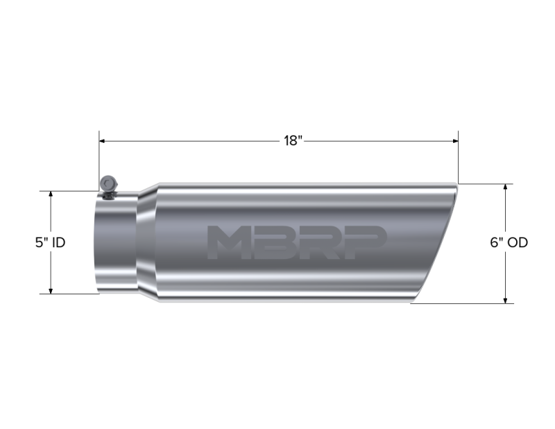 MBRP T5125 T304 Stainless Steel 5in Inlet 18in Length 6in Outer Diameter Angled ...
