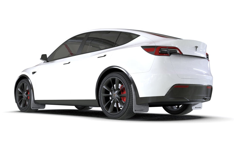 Rally Armor UR Mud Flaps - 2020-2026 Tesla Y - White/Black Logo - #MF72-UR-WH/BLK