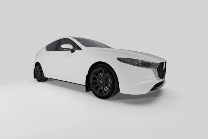 Rally Armor Mud Flaps - 2019-2025 Mazda 3 - RAL UR Blk Flap/Dark Grey Logo - #MF61-UR-BLK/DGRY