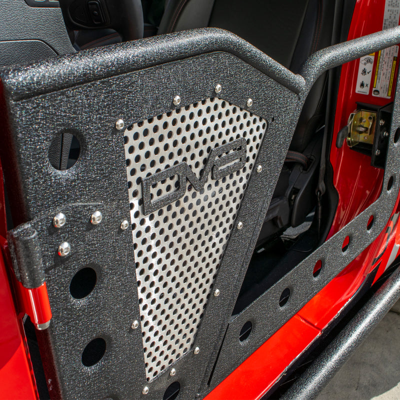 DV8 Offroad Jeep 18+ Wrangler JL / 20+ Gladiator JT Front Rock Doors w/ Perforated Aluminum Mesh - #RDJL-01F