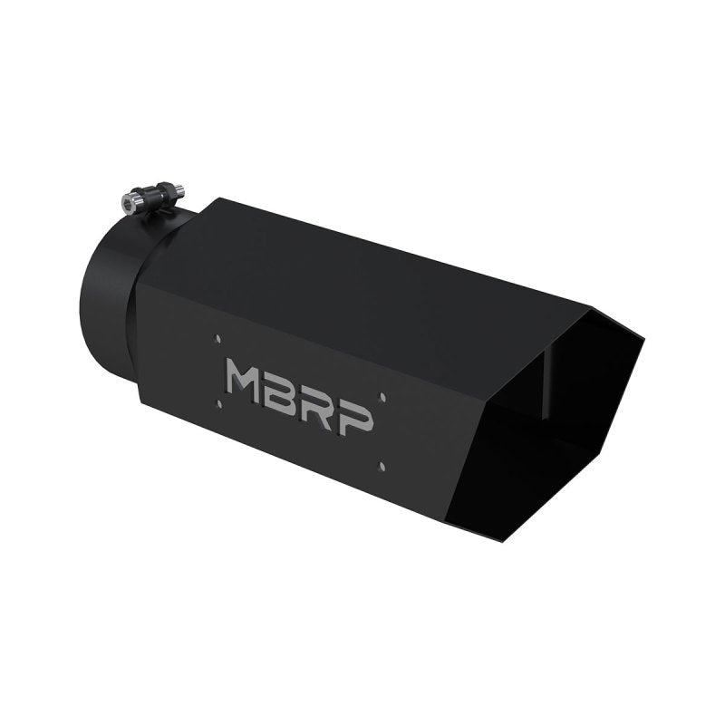 MBRP T5166BLK Black Series Exhaust Tip 5 in. Inlet 6 in. Outlet Diameter 16 in. Length w/Stainless Steel Logo Plate Stainless Steel Black Coated Black Series Exhaust Tip