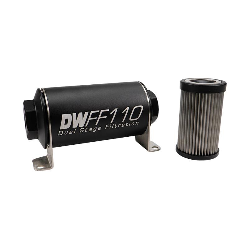 DeatschWerks Stainless Steel 10AN 10 Micron Universal Inline Fuel Filter Housing Kit (110mm)