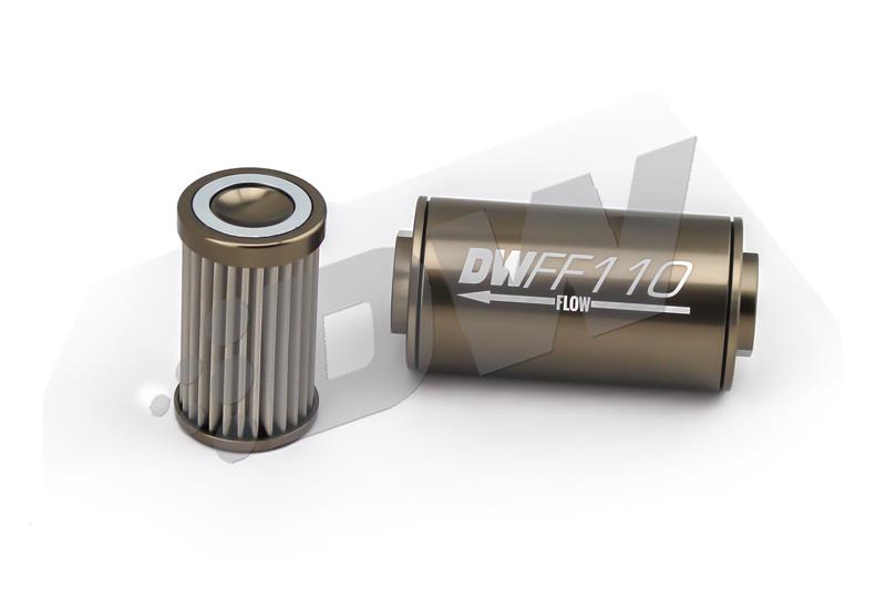 DeatschWerks Stainless Steel 10AN 10 Micron Universal Inline Fuel Filter Housing Kit (110mm)