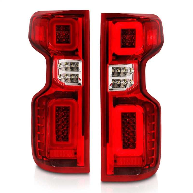 ANZO 2019-2026 Chevrolet Silverado 1500 LED Taillights - Chrome Red/Clear Lens w/ Sequential Signal (Factory Models)
