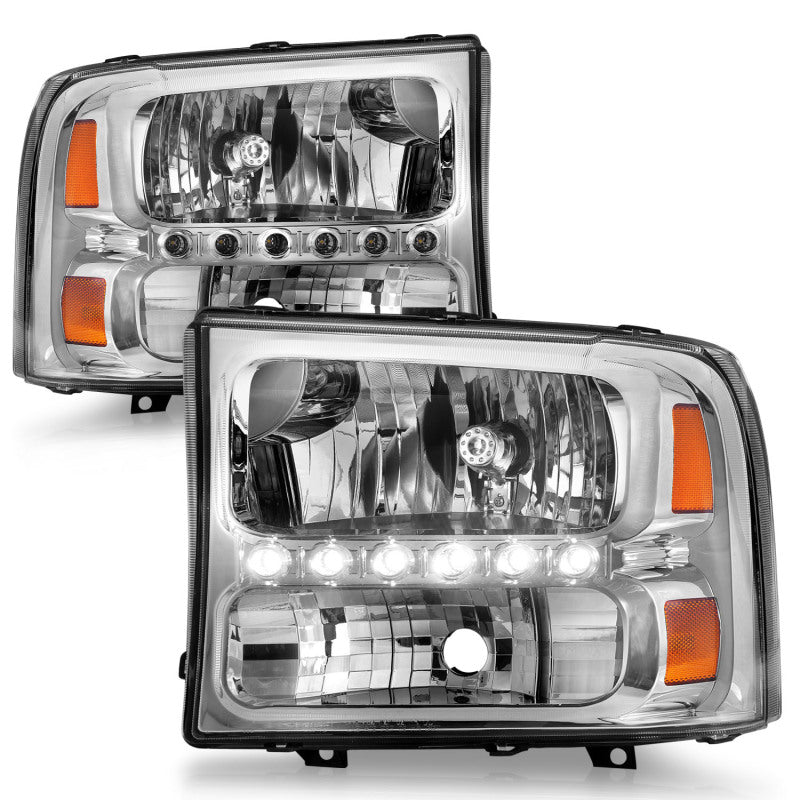 ANZO 1999-2004 Ford F-250 Super Duty Crystal Headlights - Chrome w/ LED 1PC