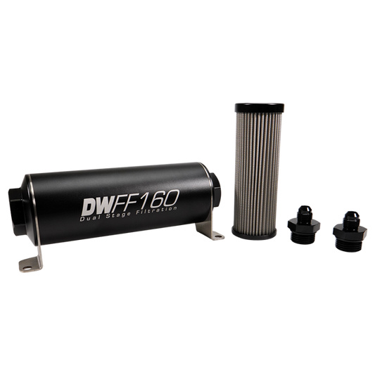 DeatschWerks Stainless Steel 6AN 10 Micron Universal Inline Fuel Filter Housing Kit (160mm)