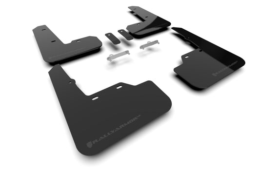 Rally Armor Mud Flaps - 2022-2025 Subaru WRX - RAL UR Blk Flap/Met. Blk Logo - #MF92-UR-BLK/MBK