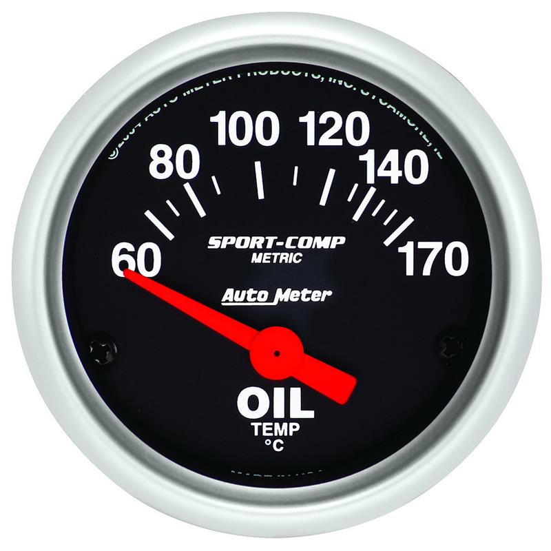 AutoMeter 3348-M Sport-Comp 52mm 60-170 Degrees C Short Sweep Electric Oil Temperature Gauge