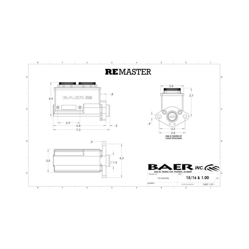 Baer Brakes GM/Ford 15/16in Bore Remaster 2-Bolt Left Port Master Cylinder Assembly - Gray