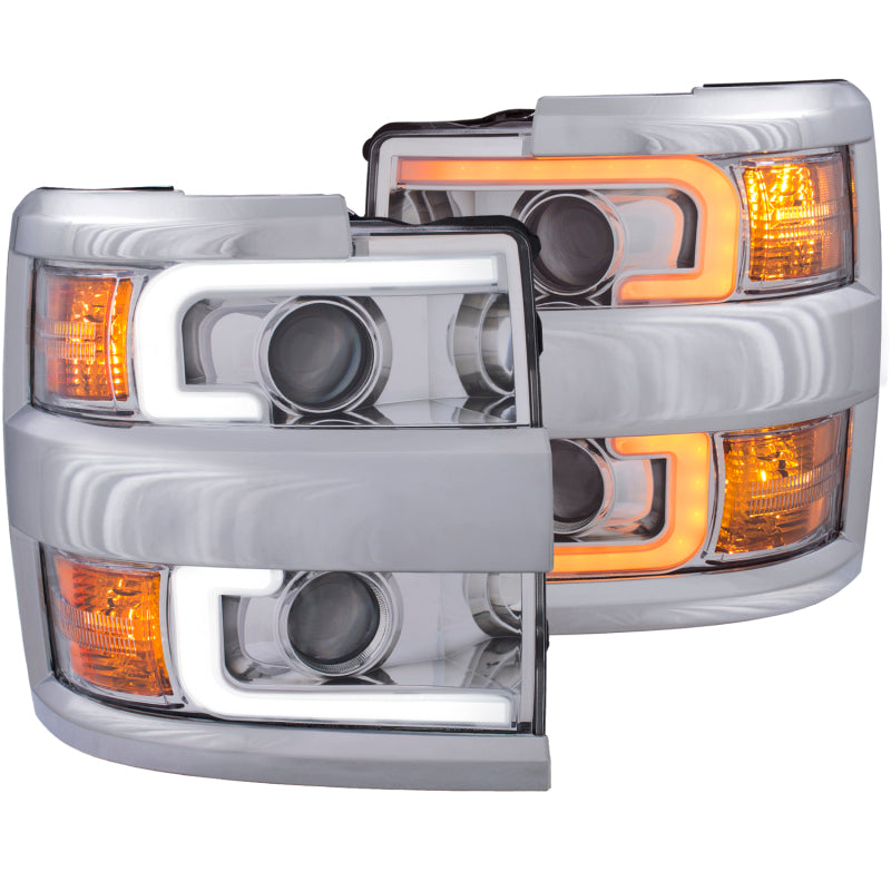 ANZO 2015-2019 Chevrolet Silverado 2500 HD LED Projector Headlights - Switchback Chrome (Chrome Trim) (Halogen Models Only)