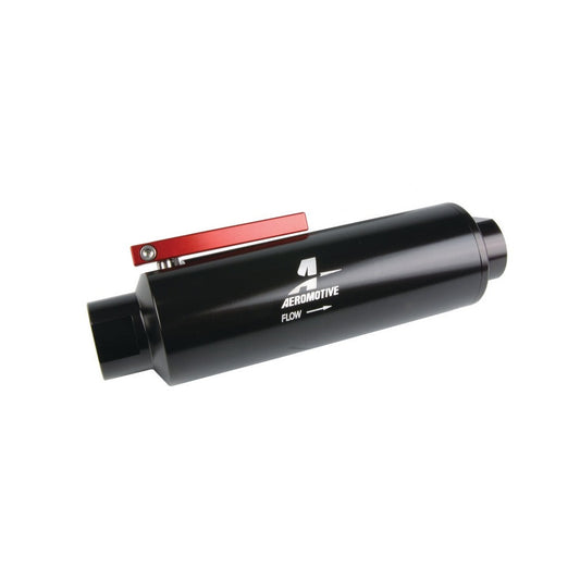 Aeromotive In-Line AN-12 Filter w/Shutoff Valve 100 Micron SS Element - Black Anodize Finish