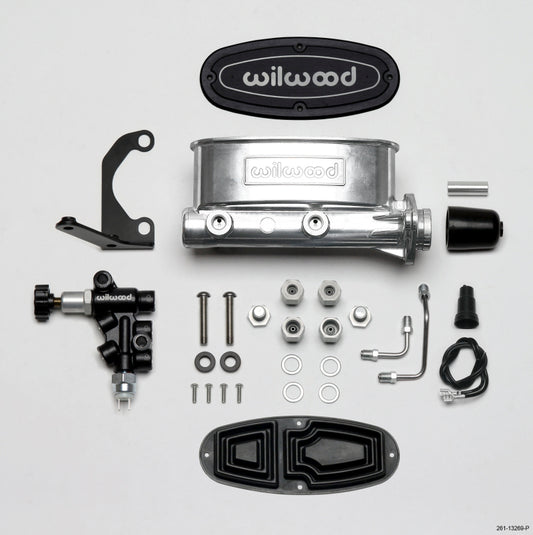 Wilwood HV Tandem M/C Kit w L/H Bracket & Prop Valve - 1in Bore Ball Burnished - #261-13269-P