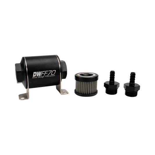 DeatschWerks Stainless Steel 5/16in 5 Micron Universal Inline Fuel Filter Housing Kit (70mm)