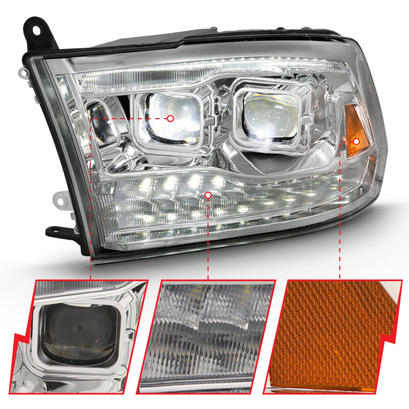 ANZO 2011-2018 RAM 1500 LED Projector Headlights - Dual Switchback Chrome (For All Models)