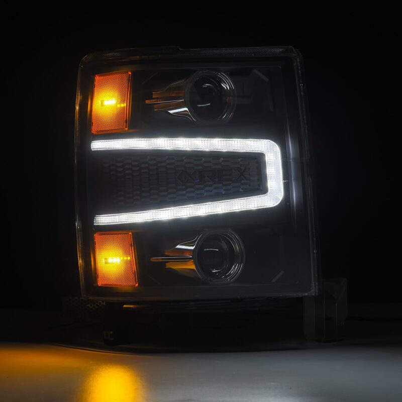 AlphaRex 880245 14-15 Chevrolet 1500 PRO-Series Projector Headlights Black with Sequential Signal & DRL