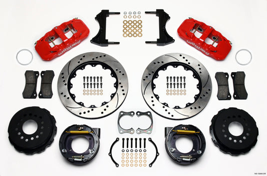 Wilwood AERO4 Rear P-Brake Kit 14.00in Drill Red Big Ford New Style 2.50in Offset - #140-10948-DR