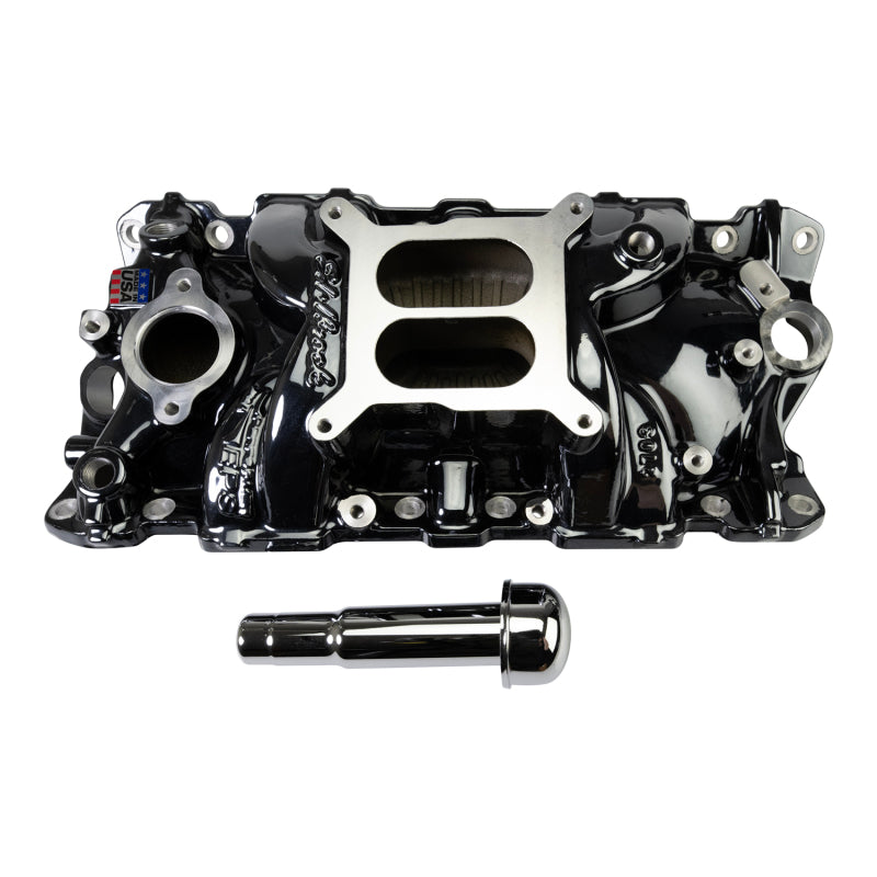 Edelbrock 2703-BP Chevrolet Small Block Performer EPS Manifold with Oil Fill Tube - Black Plasma