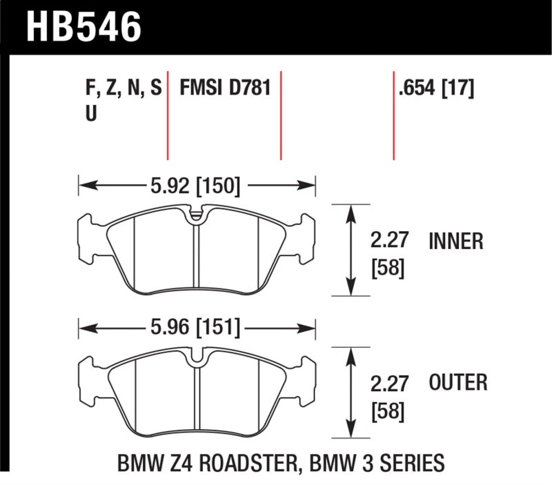 Hawk Performance HB546N.654 HP Plus Crossover Street/Motorsport Brake Pads