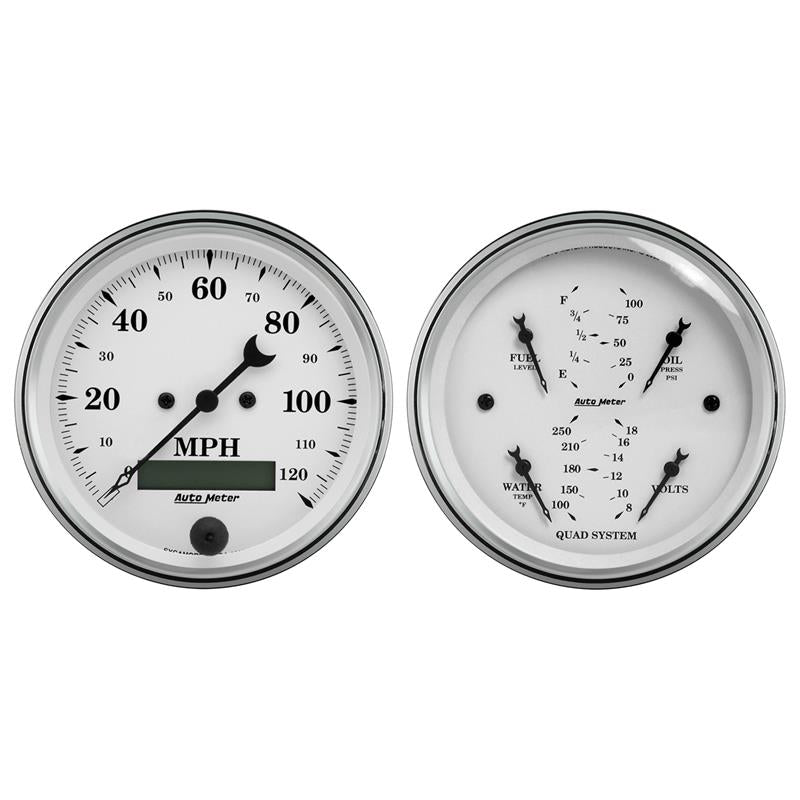 AutoMeter 1600 Gauge Kit 2-Piece Quad & Speedometer 3-3/8in Old Tyme White