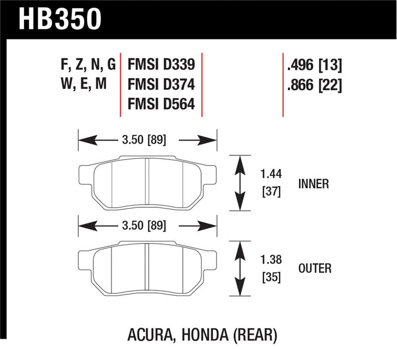 Hawk Performance HB350E.496 Blue 9012 Motorsport Brake Pads
