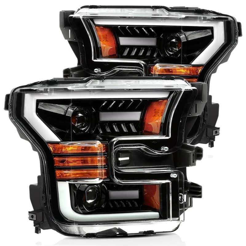 AlphaRex 880168 15-17 Ford F-150 LUXX LED Projector Headlights Plank Style Alpha Black w/Activation Light/DRL