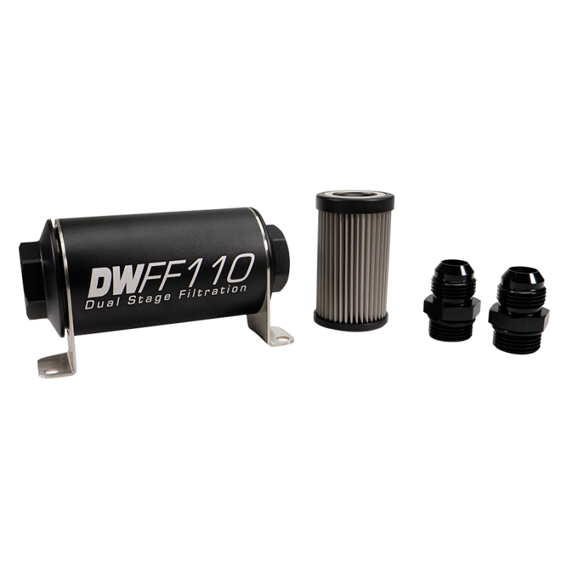 DeatschWerks Stainless Steel 10AN 40 Micron Universal Inline Fuel Filter Housing Kit (110mm)