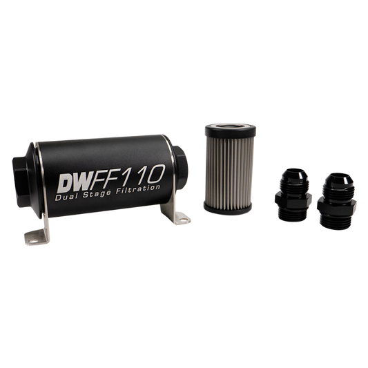 DeatschWerks Stainless Steel 10AN 40 Micron Universal Inline Fuel Filter Housing Kit (110mm)
