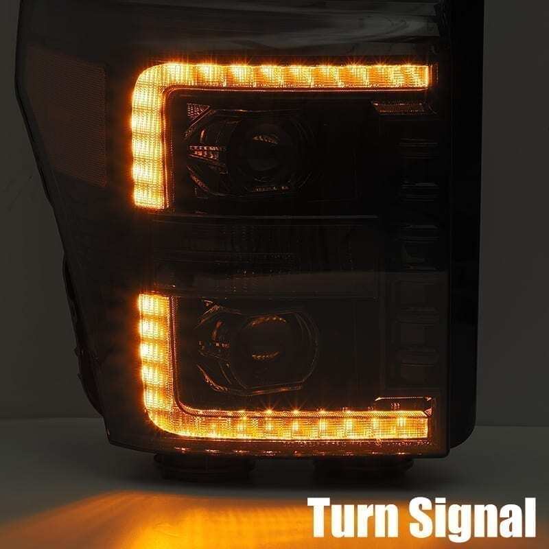 AlphaRex 880140 11-16 Ford F-250 SD PRO-Series Projector Headlights Plank Style Alpha Black w/Sequential Signal