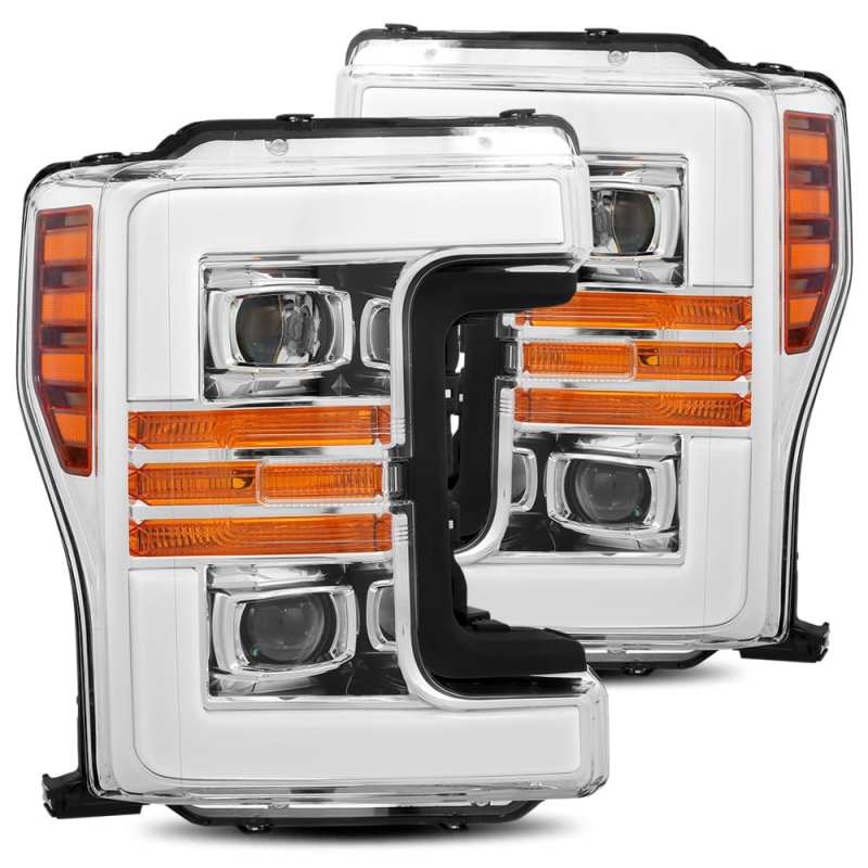 AlphaRex 880107 17-19 Ford F-250 SD PRO-Series Projector Headlights Plank Style Chrome with Activation Light/Sequential Signal