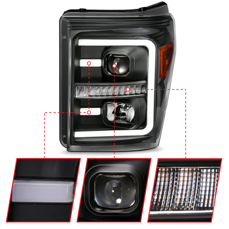 ANZO 2011-2016 Ford F-250 Super Duty LED Projector Headlights - Black