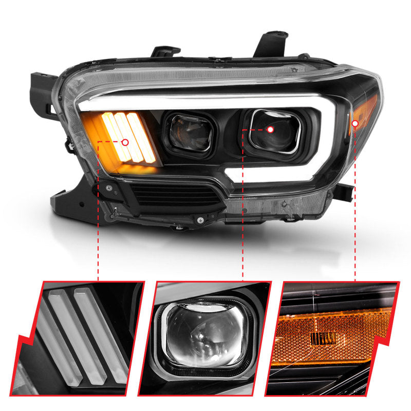 ANZO 2016-2023 Toyota Tacoma LED Projector Headlights - Black (For Halogen Version w/ DRL)