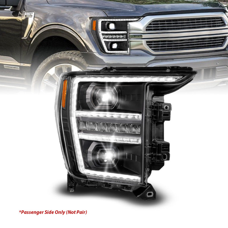 ANZO 2021-2023 Ford F-150 LED Projector Headlights - Black Housing / Clear Lens - Passenger Side