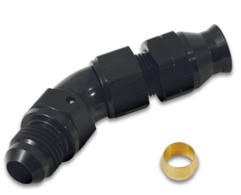 Vibrant 45 Degree 3/8in Tube to Male -6AN Flare Adapter w/Olive Inserts