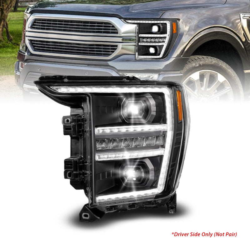 ANZO 2021-2023 Ford F-150 LED Projector Headlights - Black Housing / Clear Lens - Driver Side