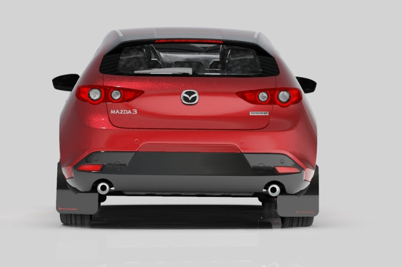 Rally Armor Mud Flaps - 2019-2025 Mazda 3 - RAL UR Blk Flap/Dark Grey Logo - #MF61-UR-BLK/DGRY