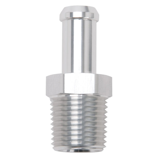 Edelbrock 8121 Hose End Straight 1/2 in NPT to 1/2 in Barb Clear Anodized
