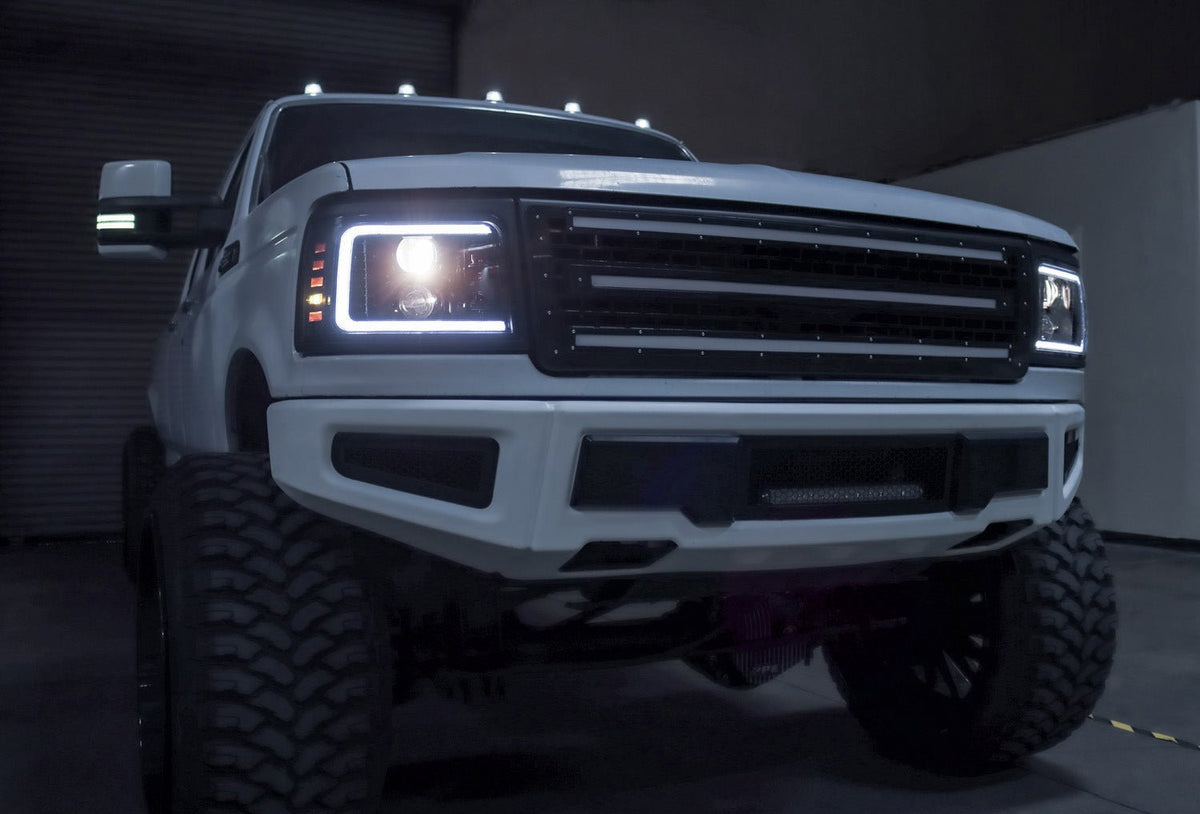 AlphaRex 880265 92-96 Ford F-Series/Bronco PRO-Series Projector Headlights Alpha-Black with Sequential Signal & DRL