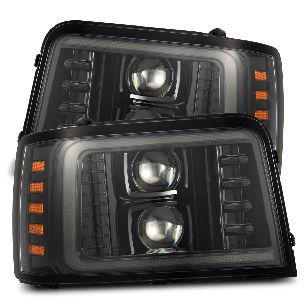 AlphaRex 880265 92-96 Ford F-Series/Bronco PRO-Series Projector Headlights Alpha-Black with Sequential Signal & DRL