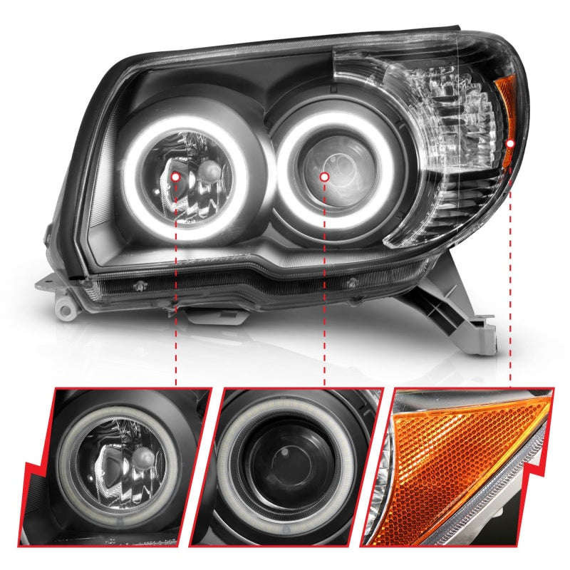 ANZO 2006-2009 Toyota 4Runner LED Projector Headlights - Black w/ RX Halo (No Bulbs Included)