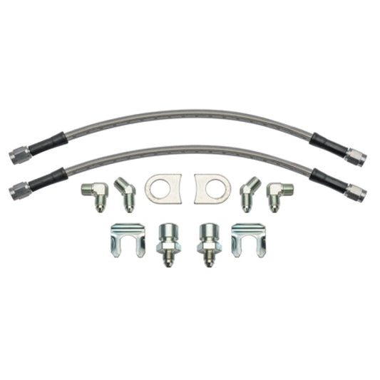 Wilwood 12in Length -3 to 3/8-24 IF 1/8-27 NPT 90 Degree Flexline Kit w/ Weld-On Bracket Tabs - #220-17288