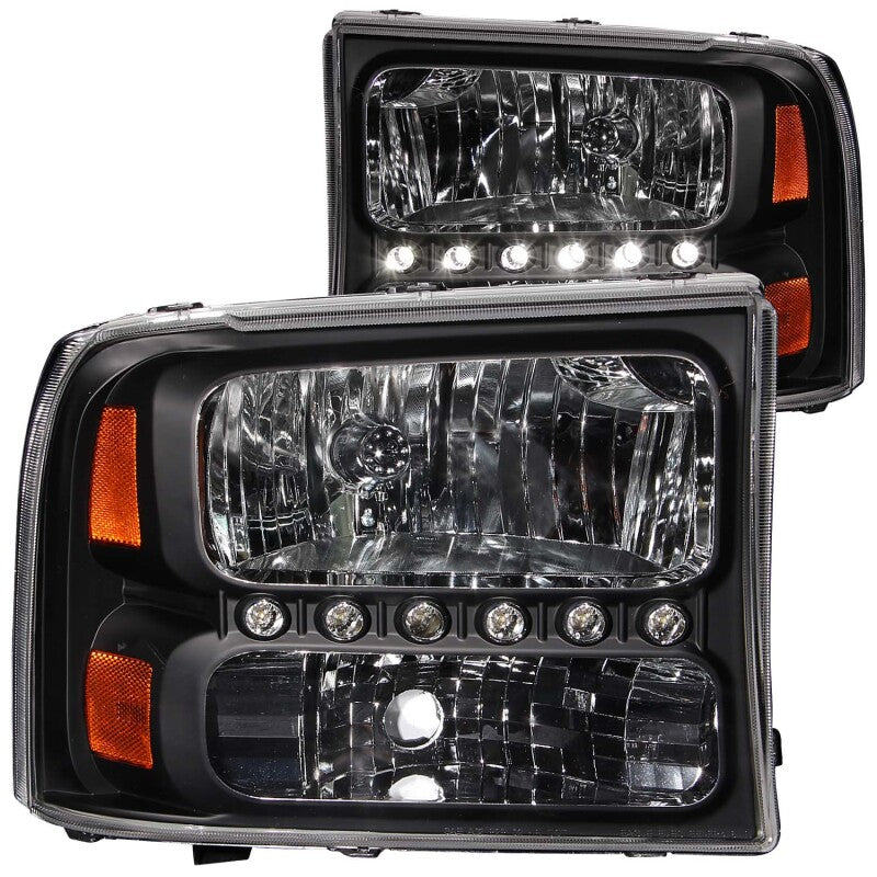 ANZO 1999-2004 Ford F-250 Super Duty Crystal Headlights - Black 1PC w/ LED