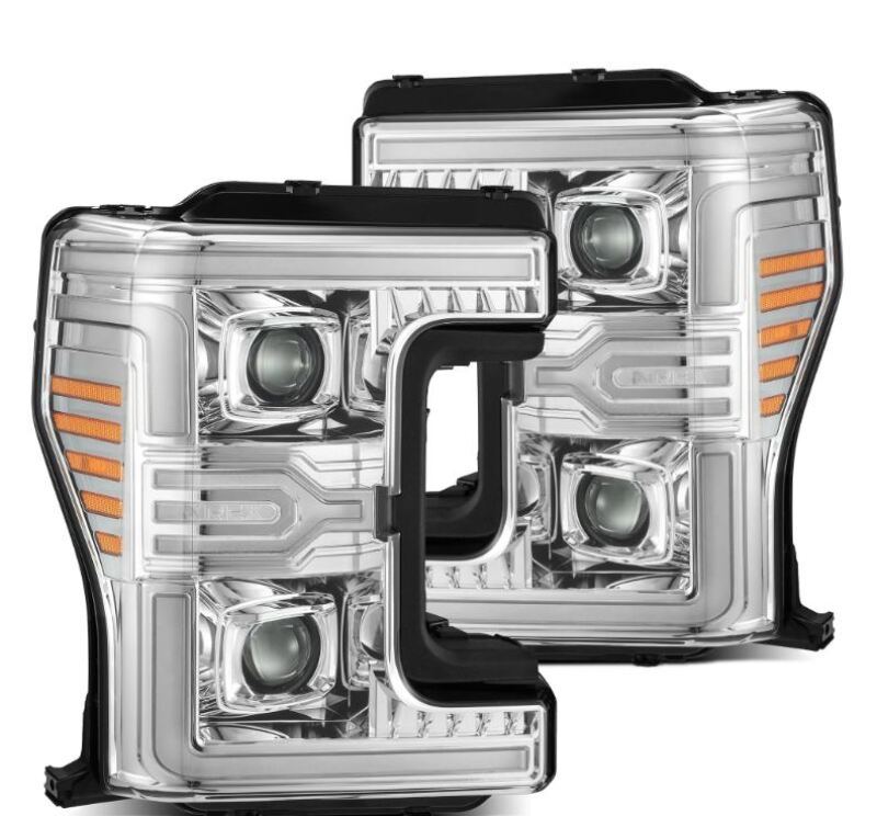 AlphaRex 880346 17-19 Ford F-250/350/450/550 Super Duty LUXX-Series LED Projector Headlights Chrome with Sequential Signal & Switchback DRL