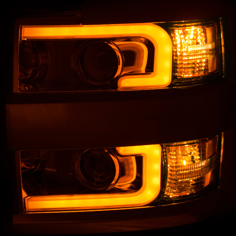 ANZO 2015-2019 Chevrolet Silverado 2500 HD LED Projector Headlights - Switchback Chrome (Chrome Trim) (Halogen Models Only)